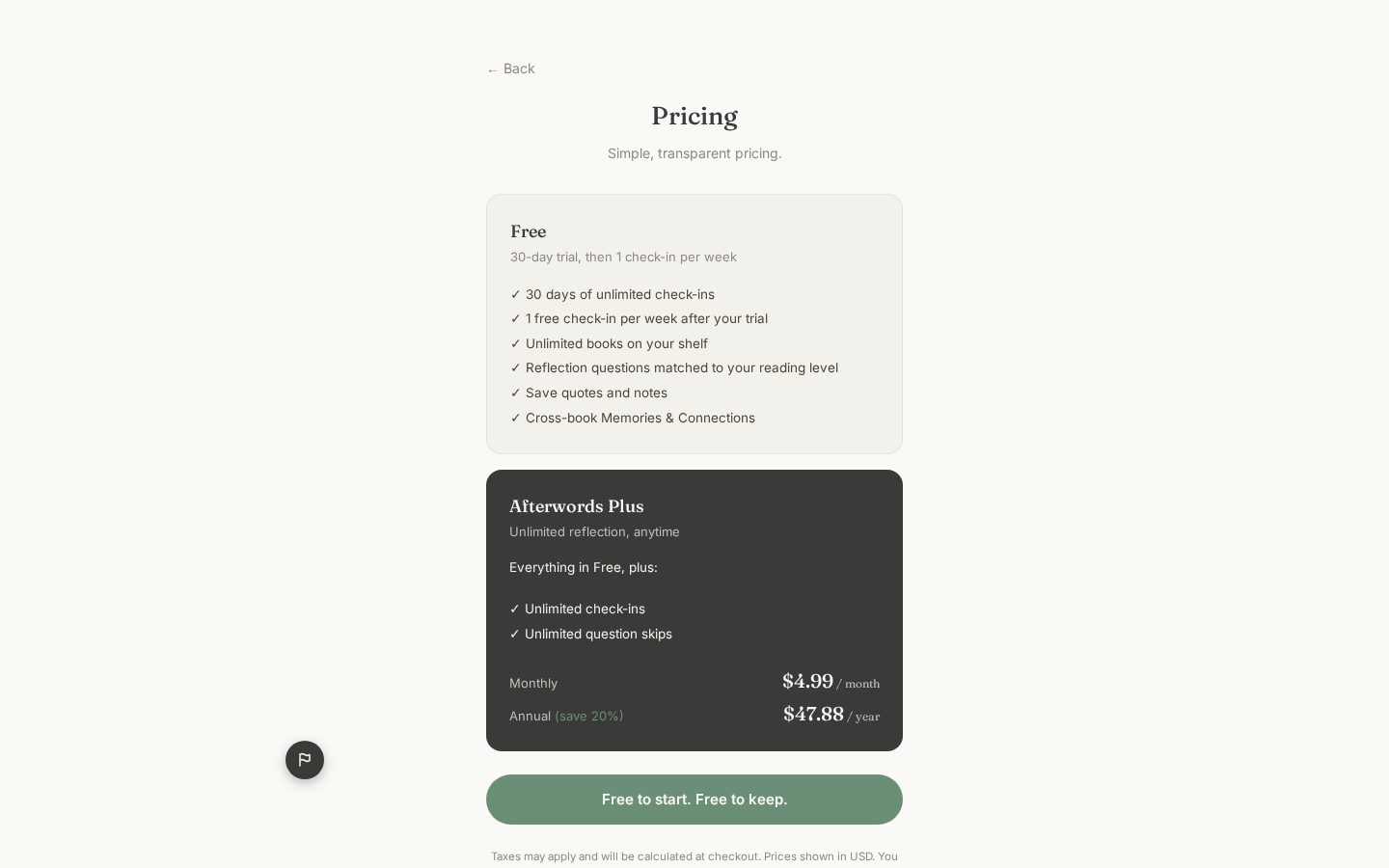 Afterwords Pricing