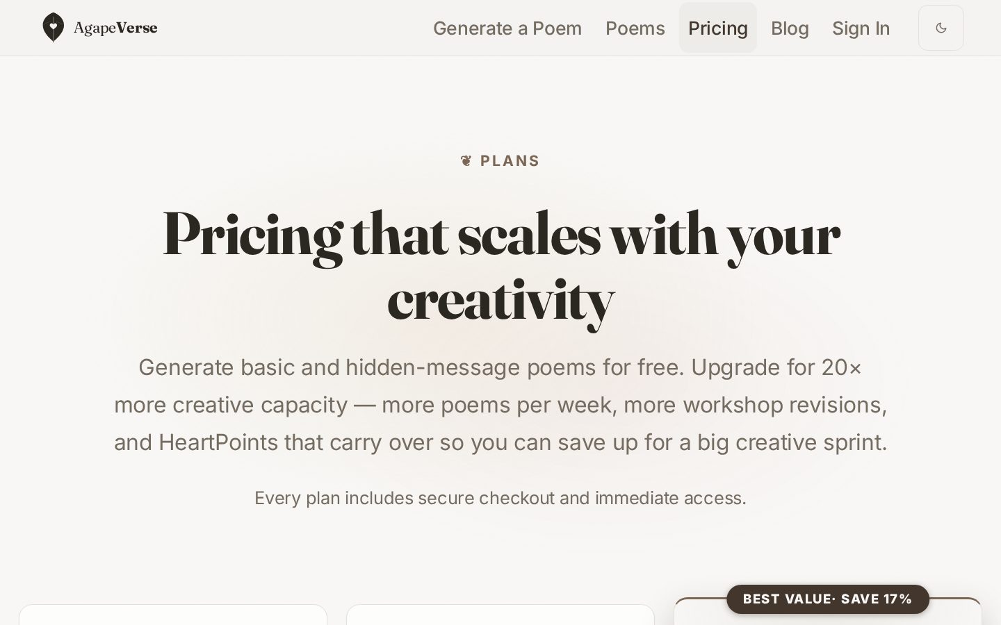AgapeVerse.app Pricing