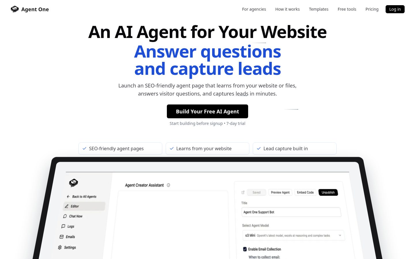 Agent One Homepage