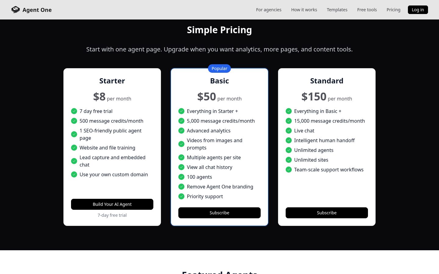 Agent One Pricing