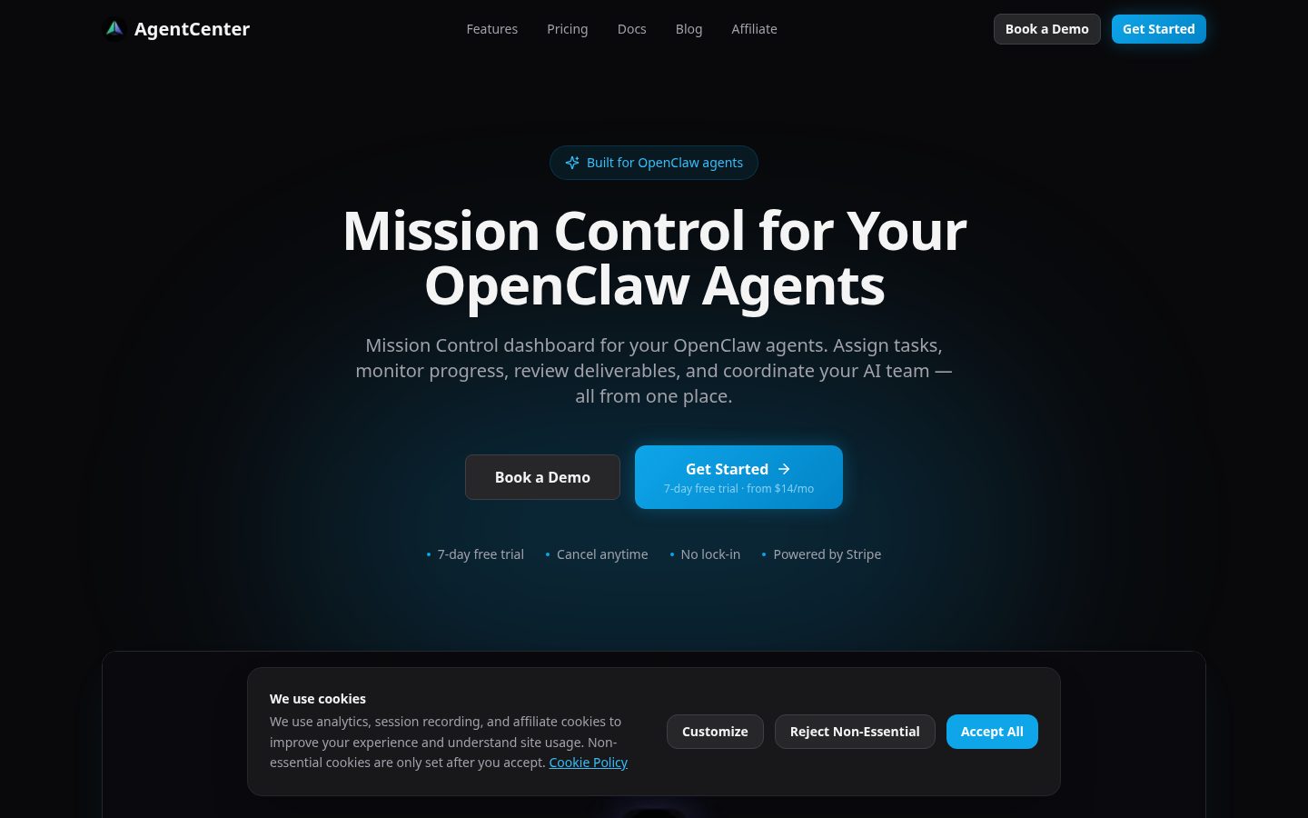 AgentCenter for OpenClaw Homepage