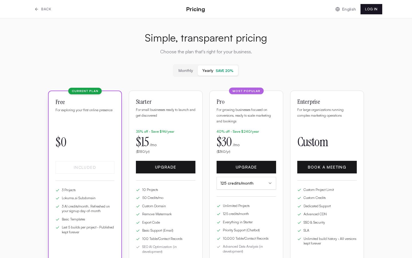 Agentic Website Builder 2.0 by Lokuma Pricing