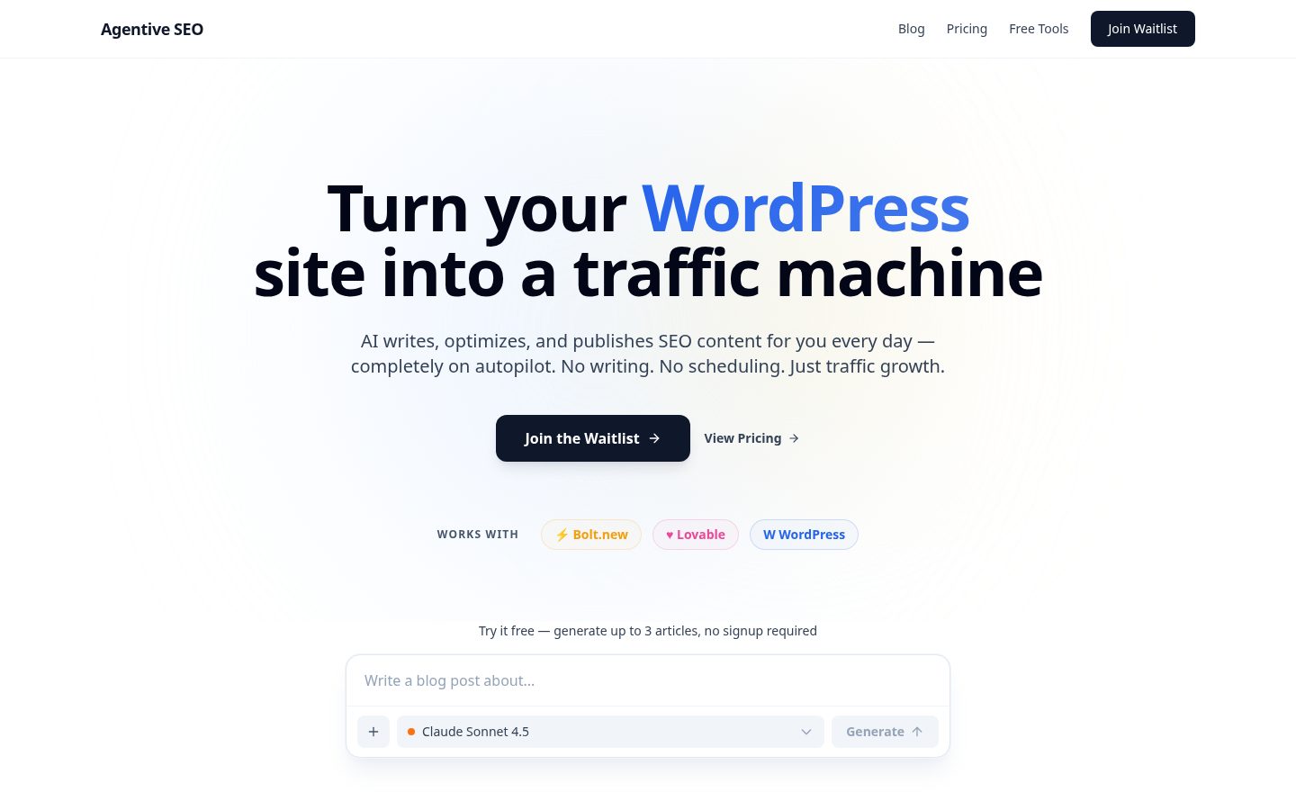 Agentive SEO Homepage
