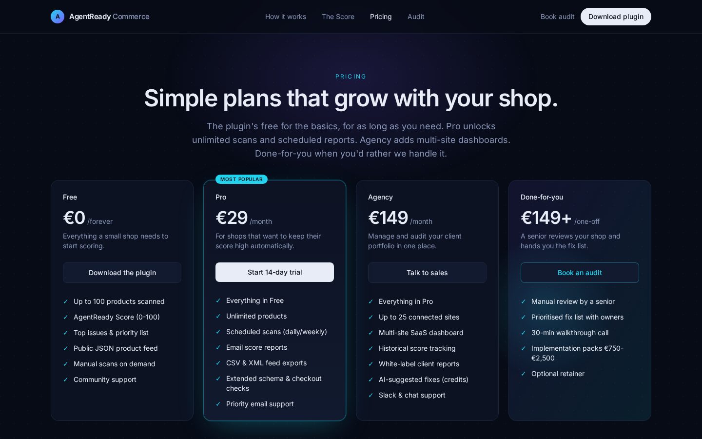 AgentReady Commerce Pricing