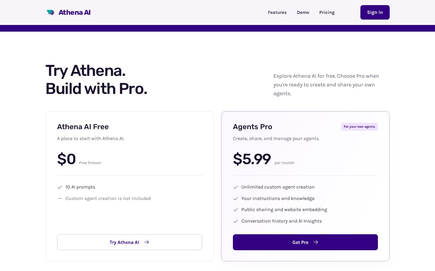Agents by Athena AI Pricing