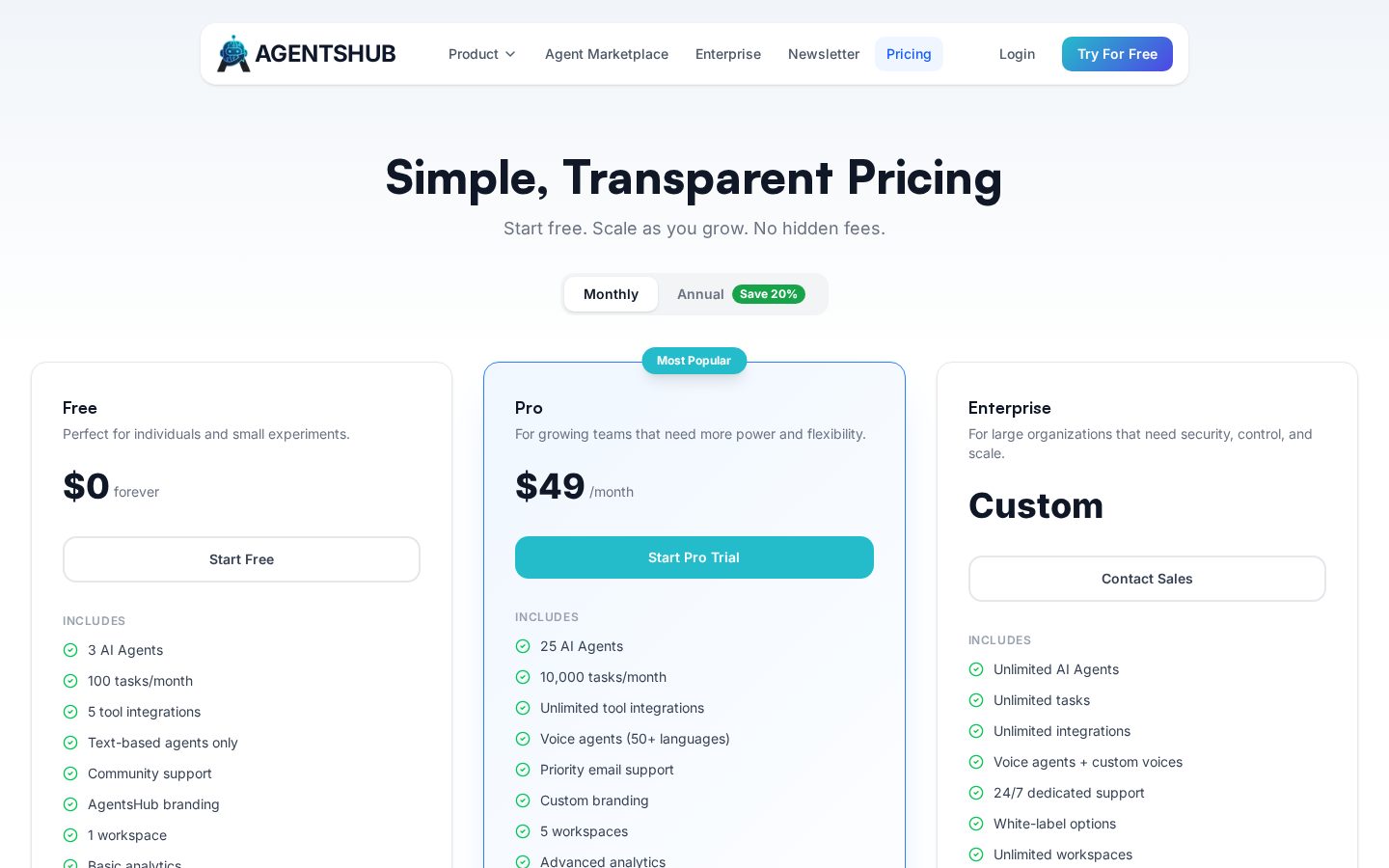 AgentsHub Pricing