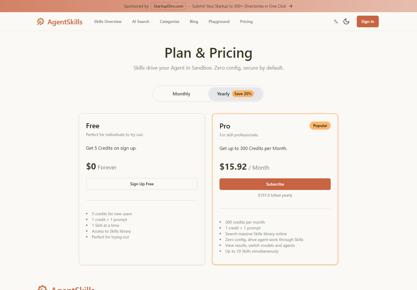 AgentSkills pricing