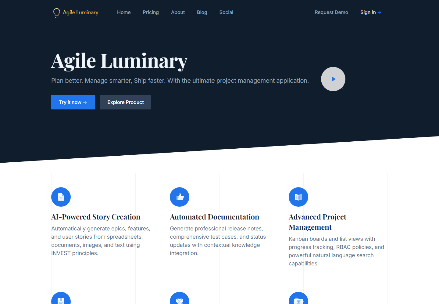 Agile Luminary homepage