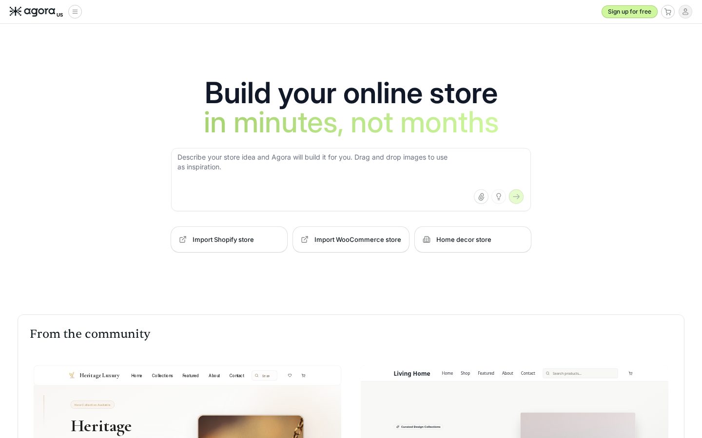 Agora Store Builder Homepage