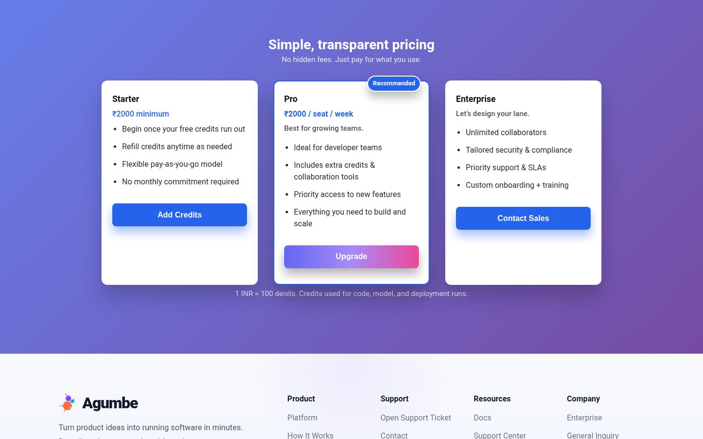 agumbe.dev Pricing