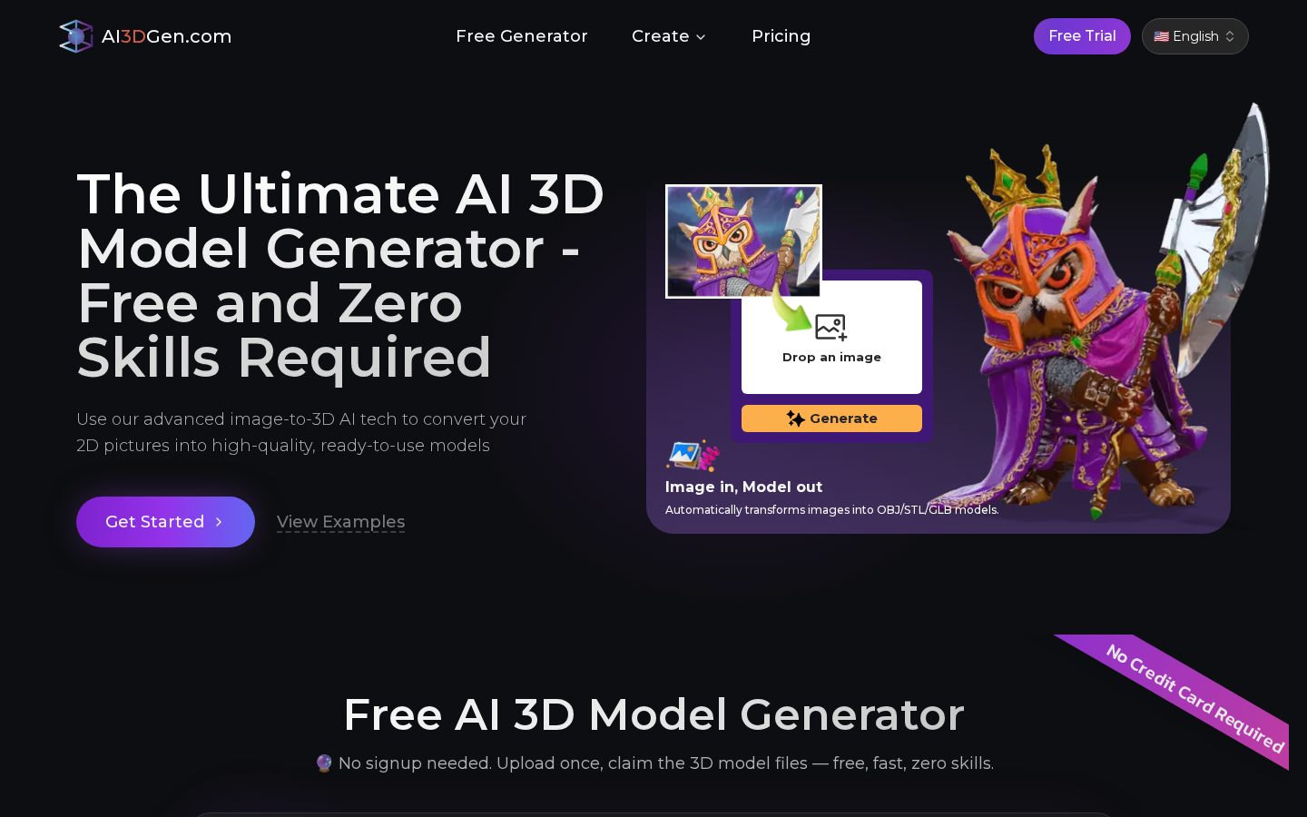 AI 3D Model Generator Homepage