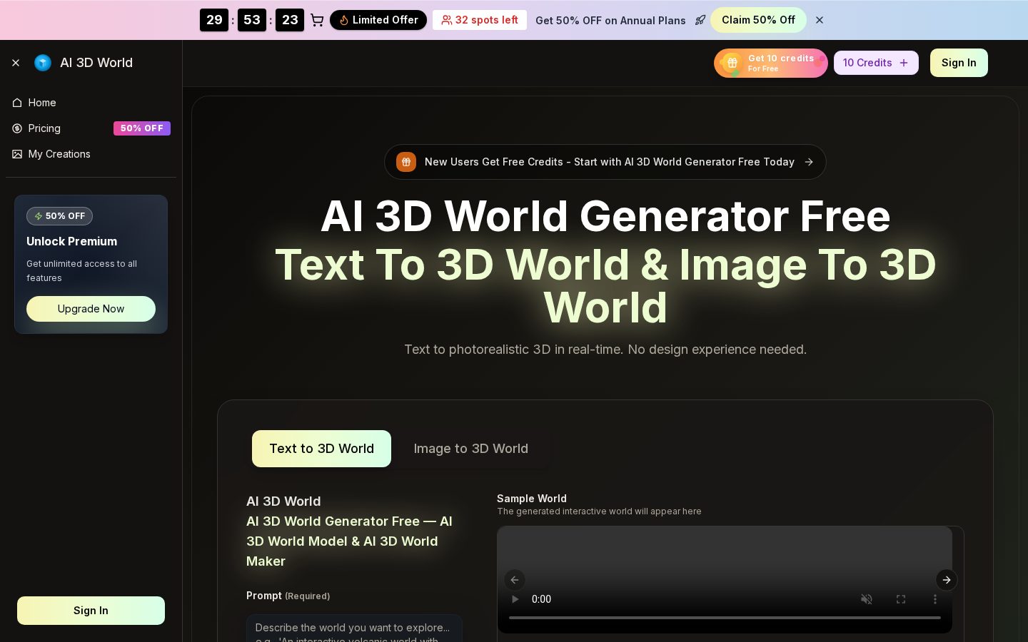 AI 3D World Generator Free Homepage