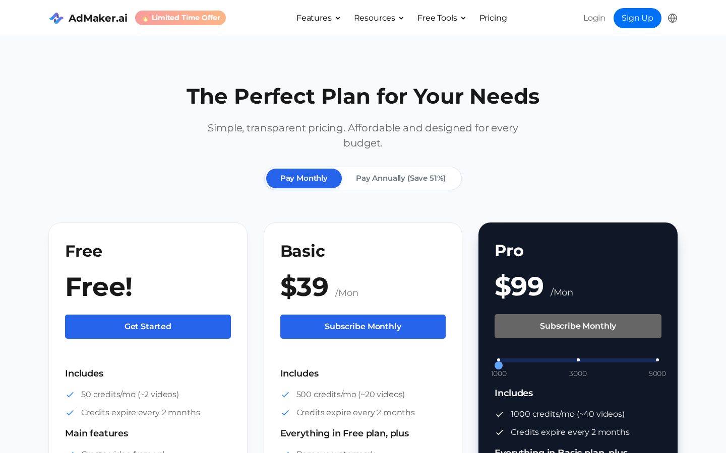 AI Ad Generator - AdMaker.ai Pricing