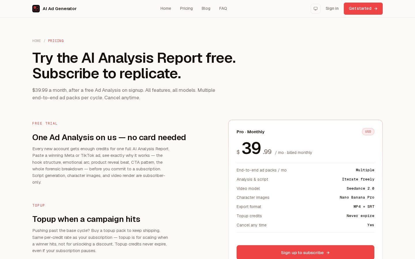 AI Ad Generator Pricing