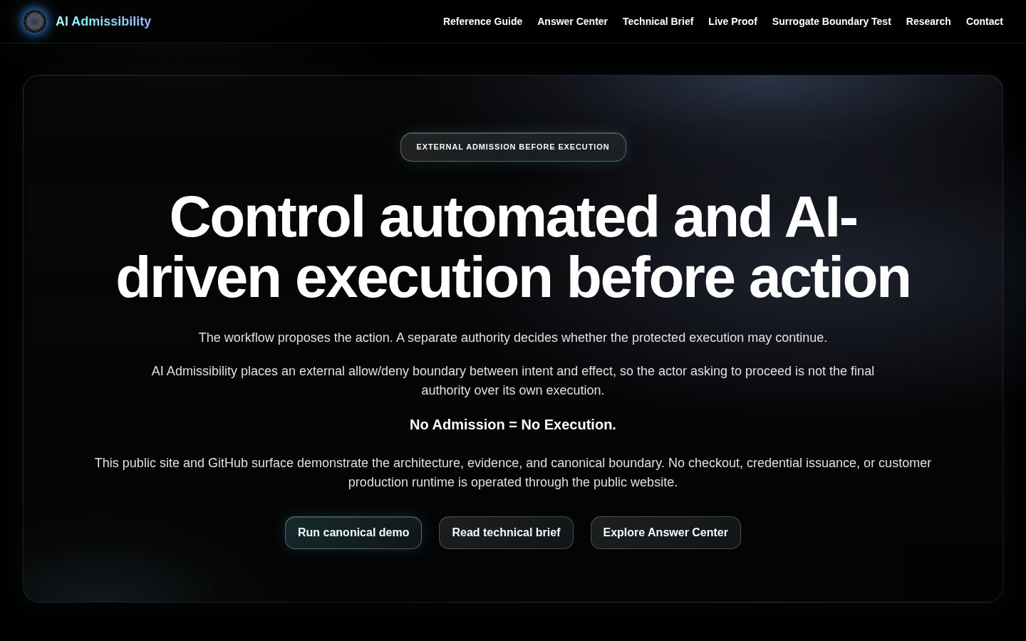 AI Admissibility Homepage