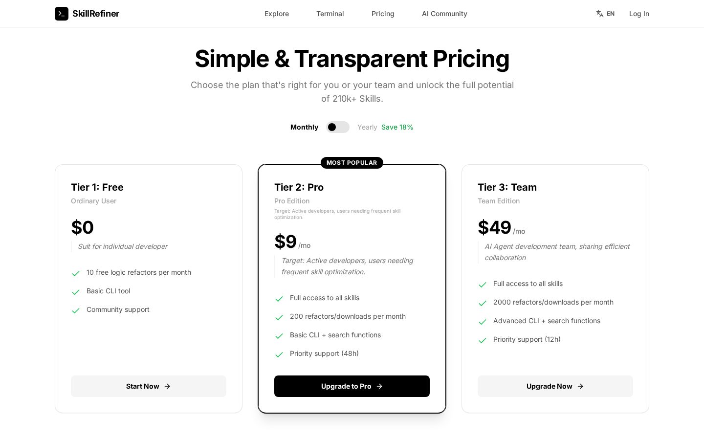 AI Agent Skills Refiner Pricing