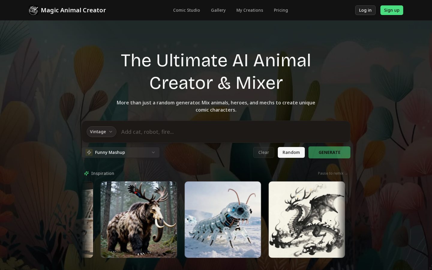 AI Animal Generator Homepage