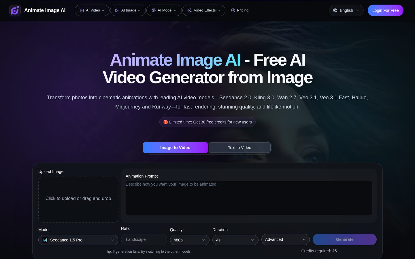 AI Animate Image Homepage