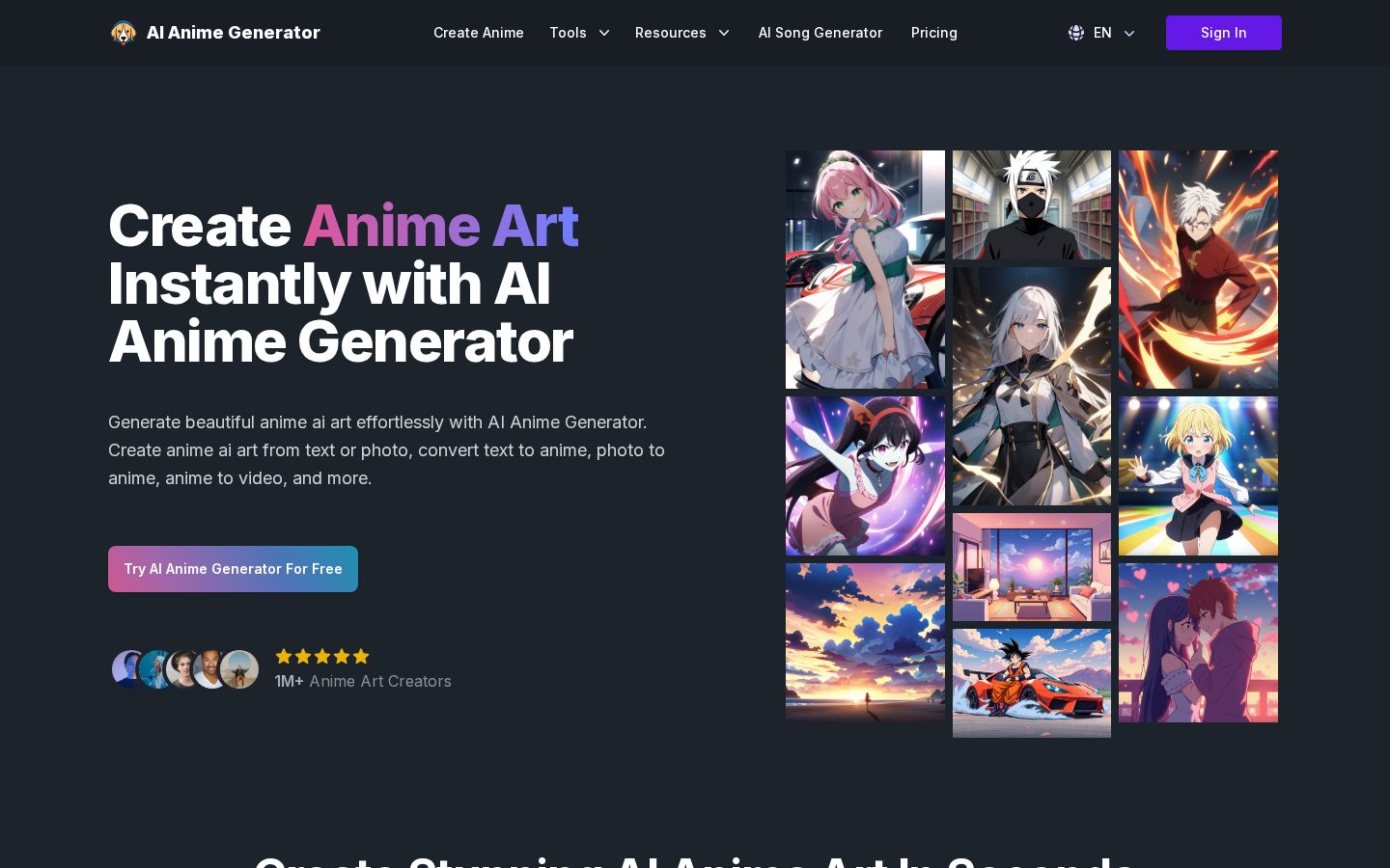 AI Anime Generator Homepage