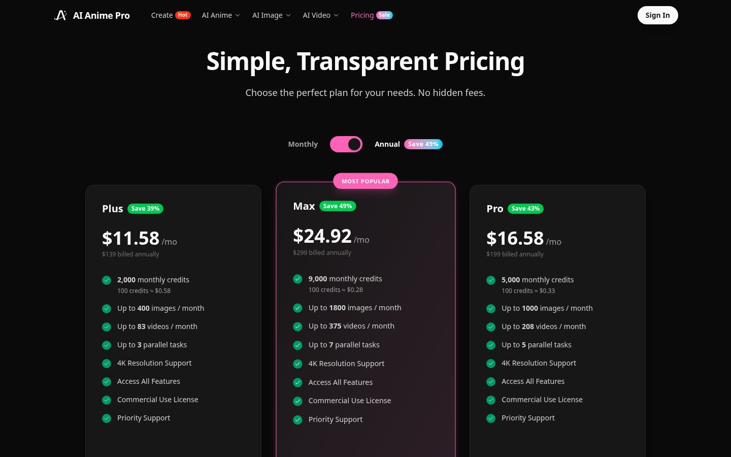 AI Anime Pro Pricing