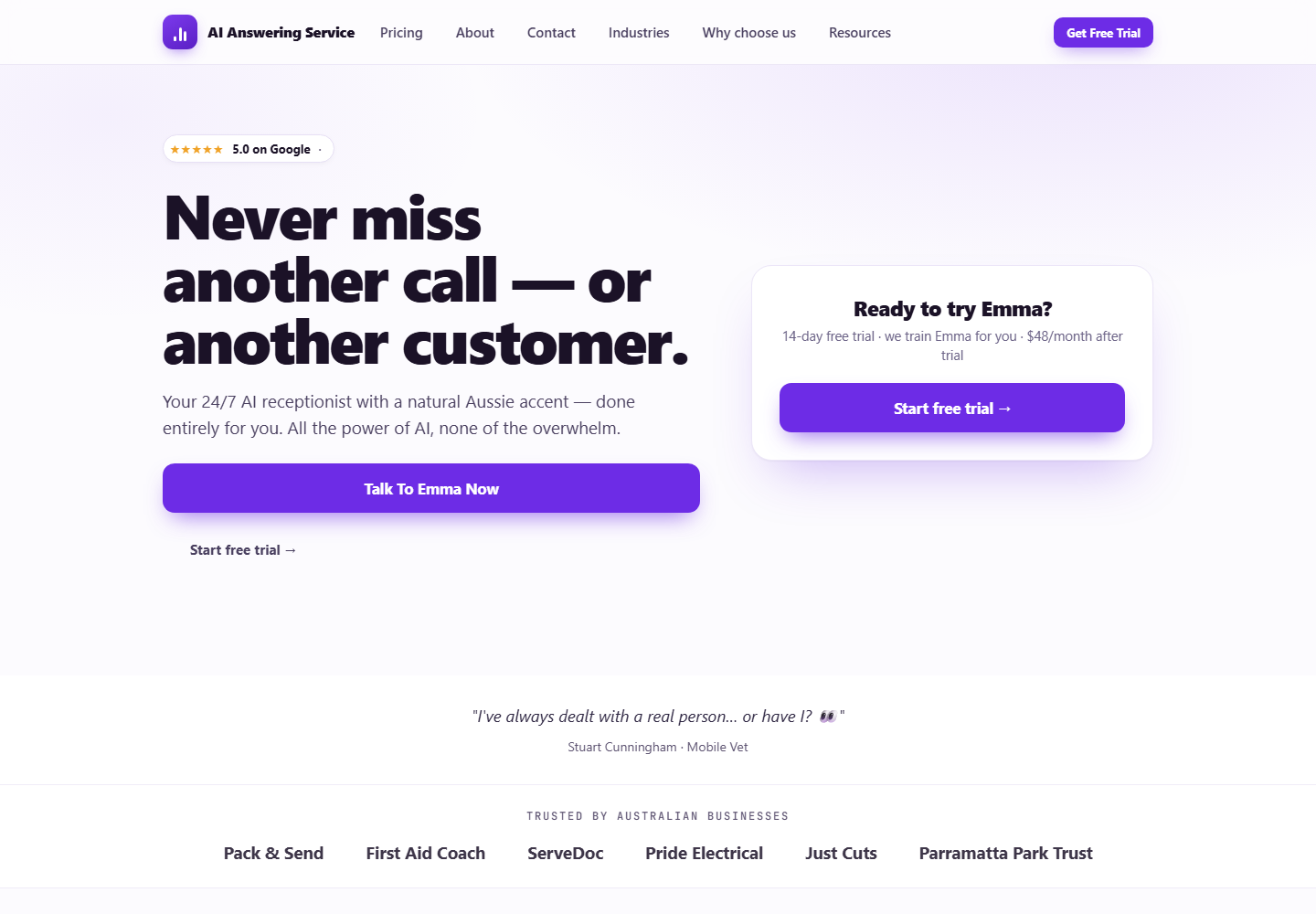AI Answering Service homepage