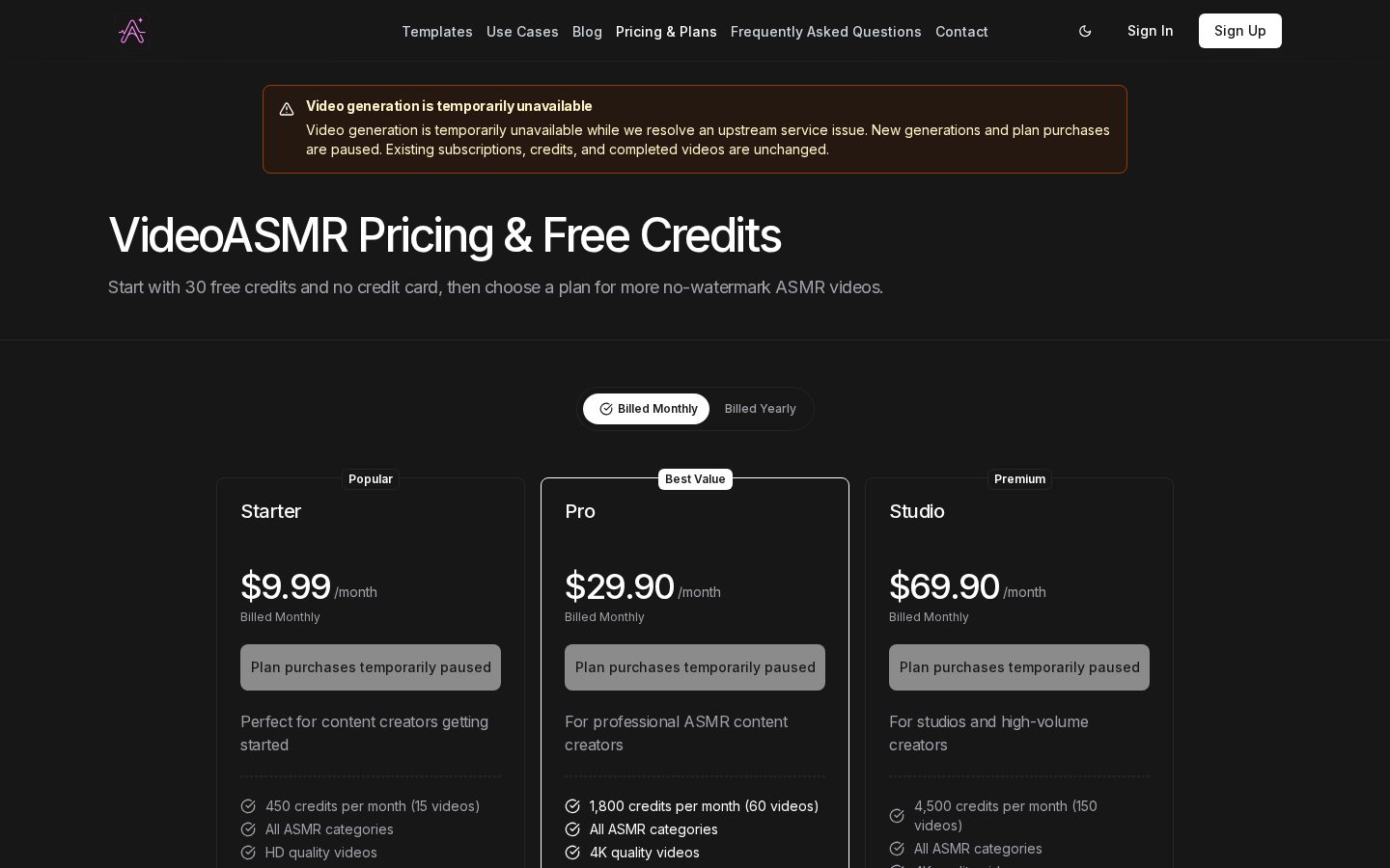 AI ASMR VIDEO Pricing