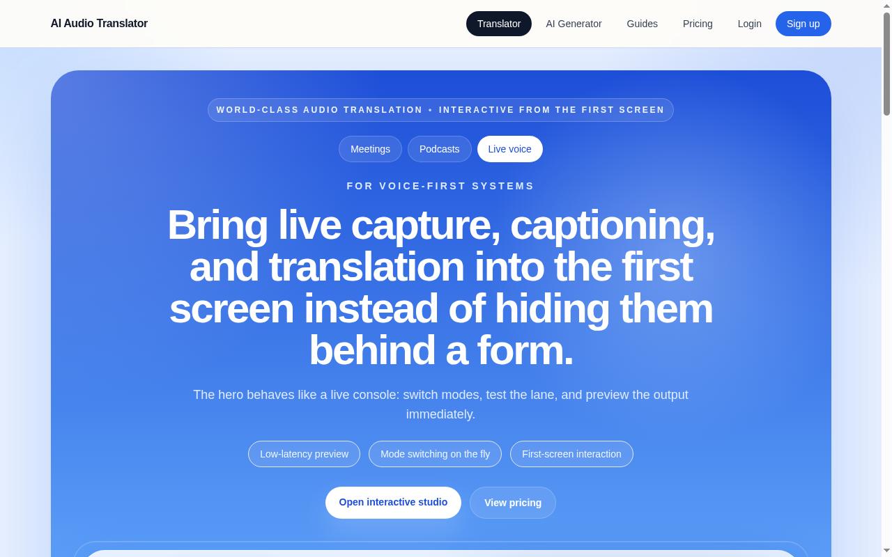 AI Audio Translator Homepage