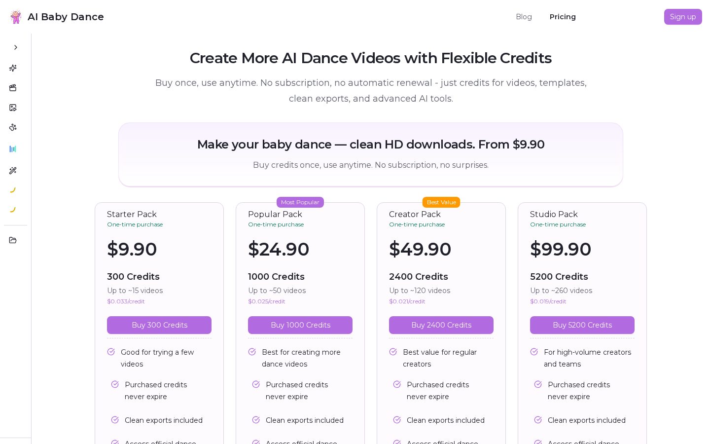AI Baby Dance Pricing
