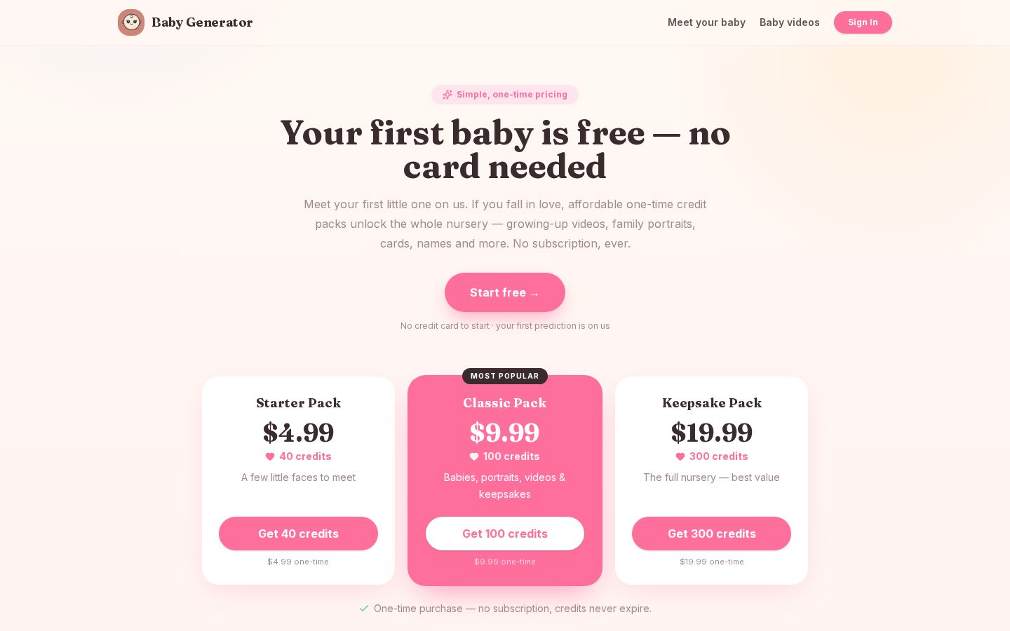 AI Baby Generator Pricing