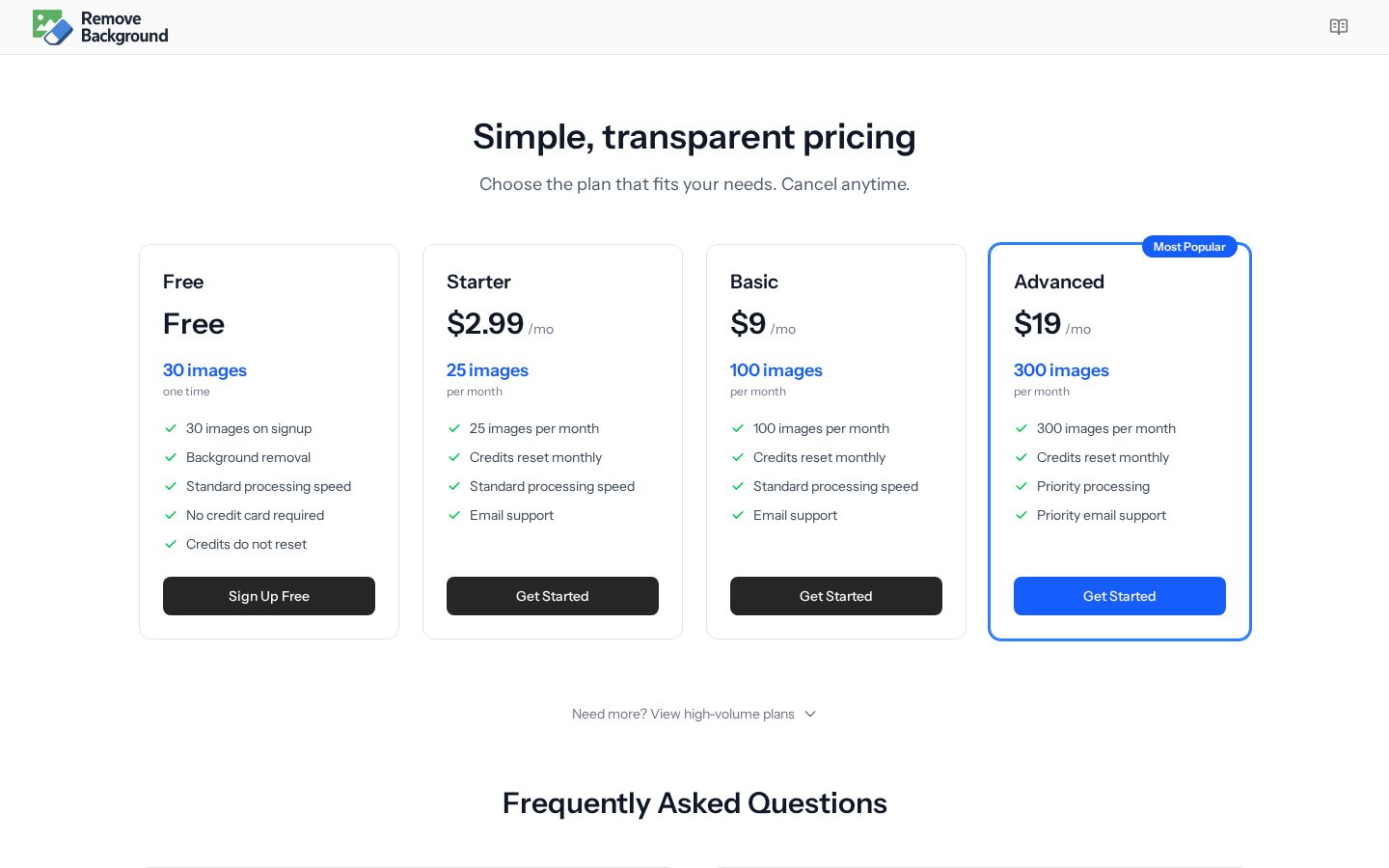 AI Background Remover Pricing