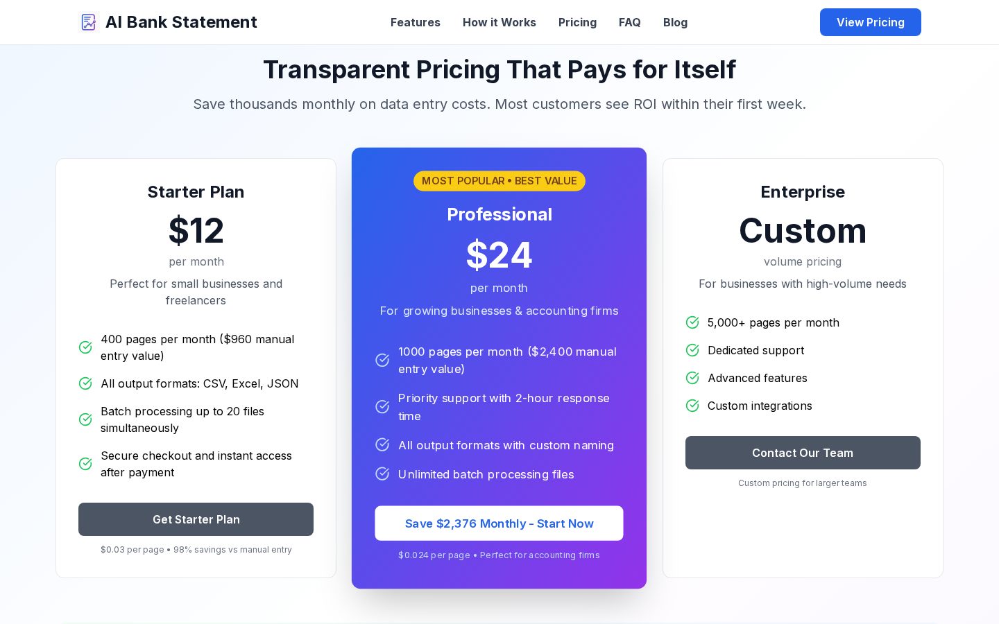 AI Bank Statement Pricing