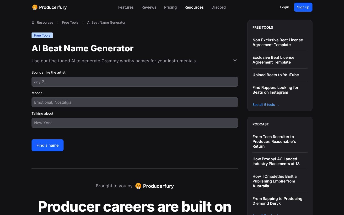 AI Beat Name Generator Homepage