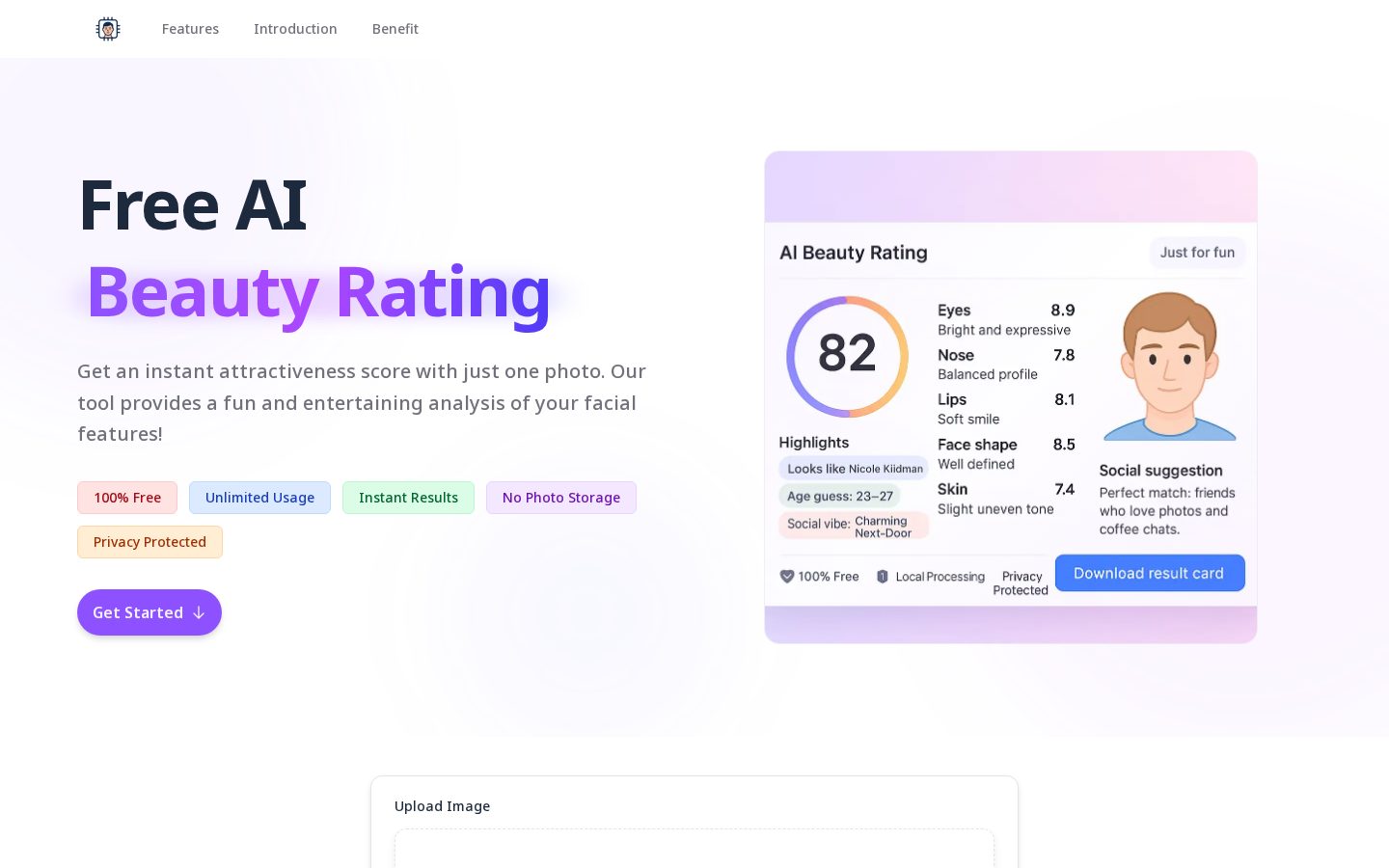 AI Beauty Rating Homepage