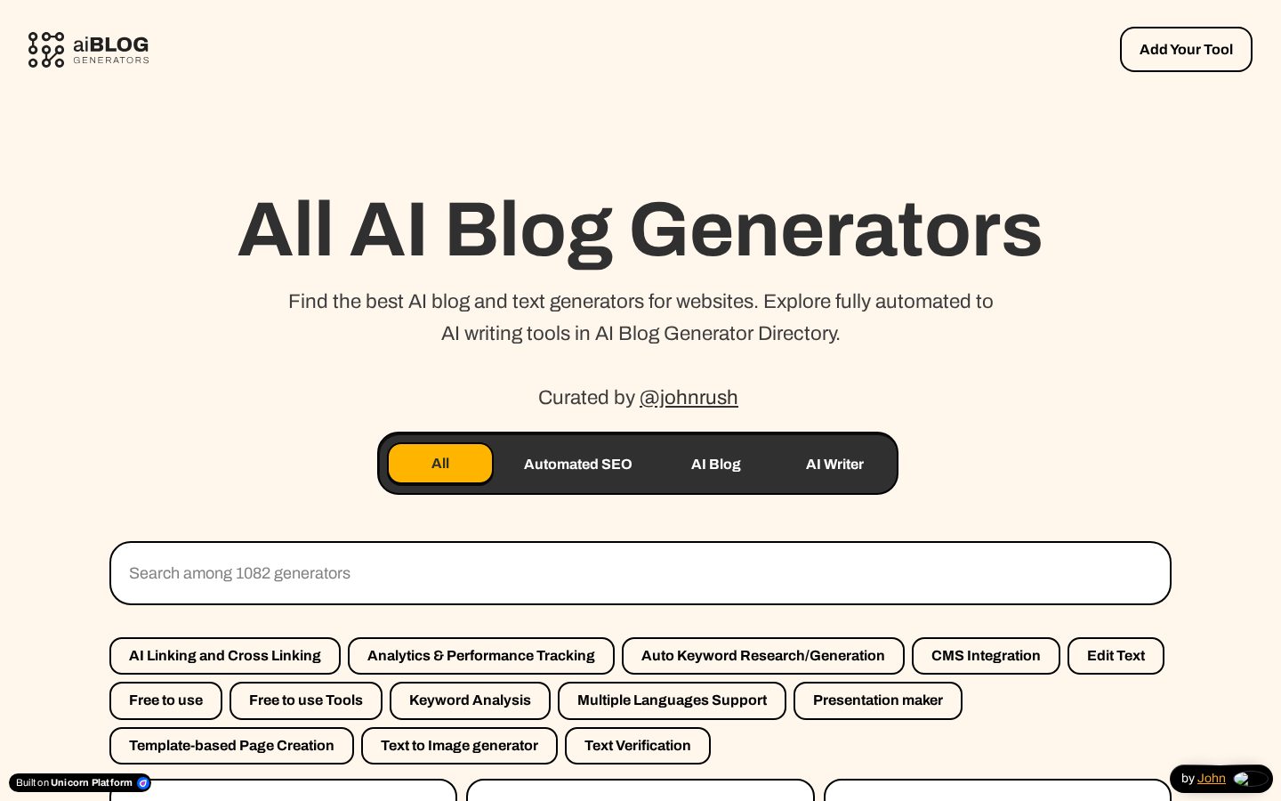 AI Blog Generators Homepage