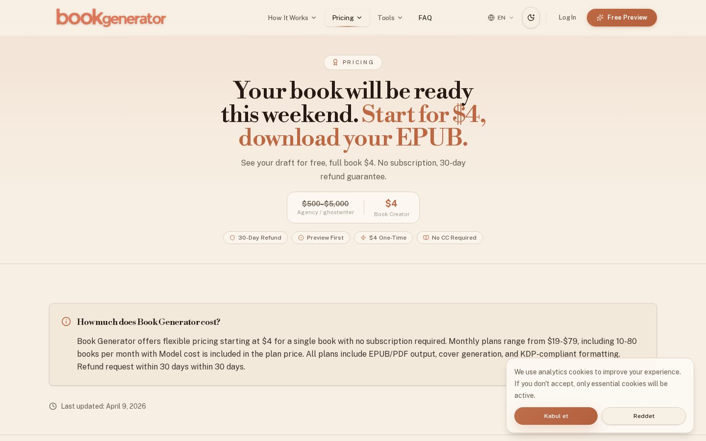 AI Book Generator Pricing