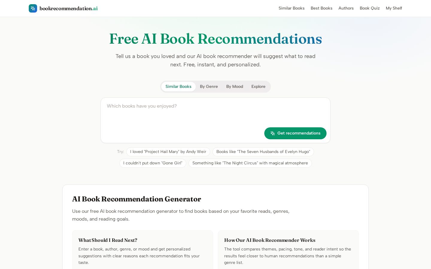 AI Book Recommendations Homepage