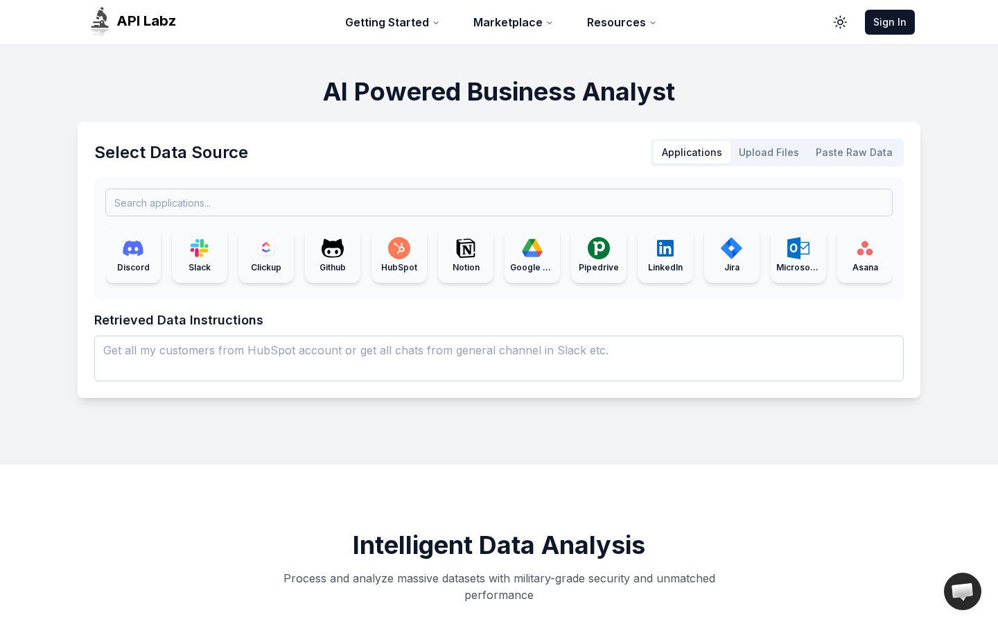 AI Business Analyst Homepage