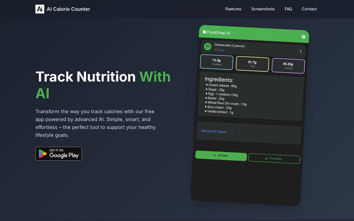 Ai Calorie Counter Homepage