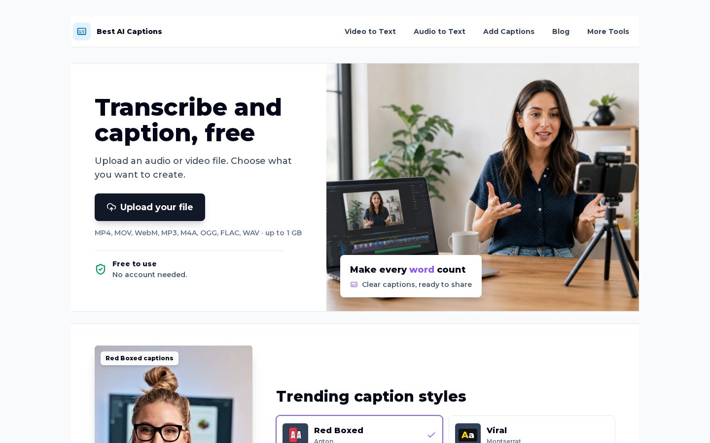 AI Captions Homepage