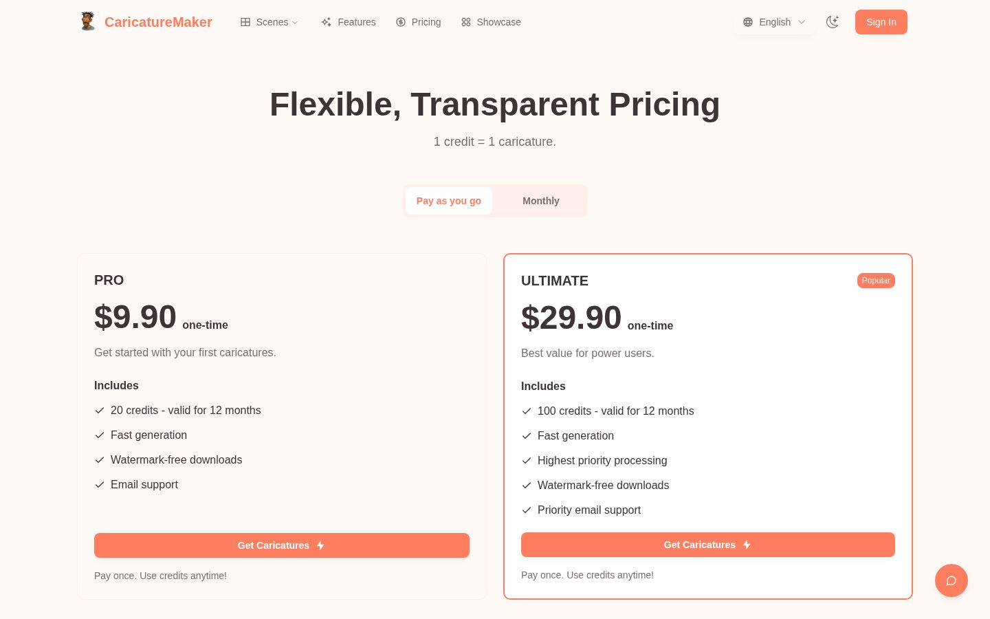 AI Caricature Maker Pricing
