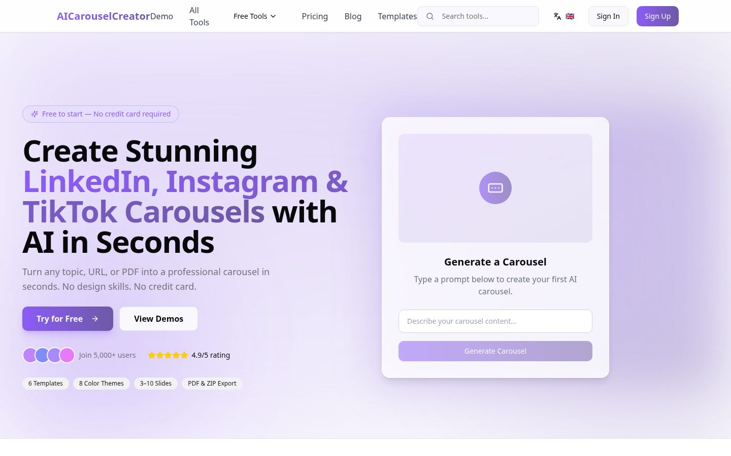 AI Carousel Creator Homepage