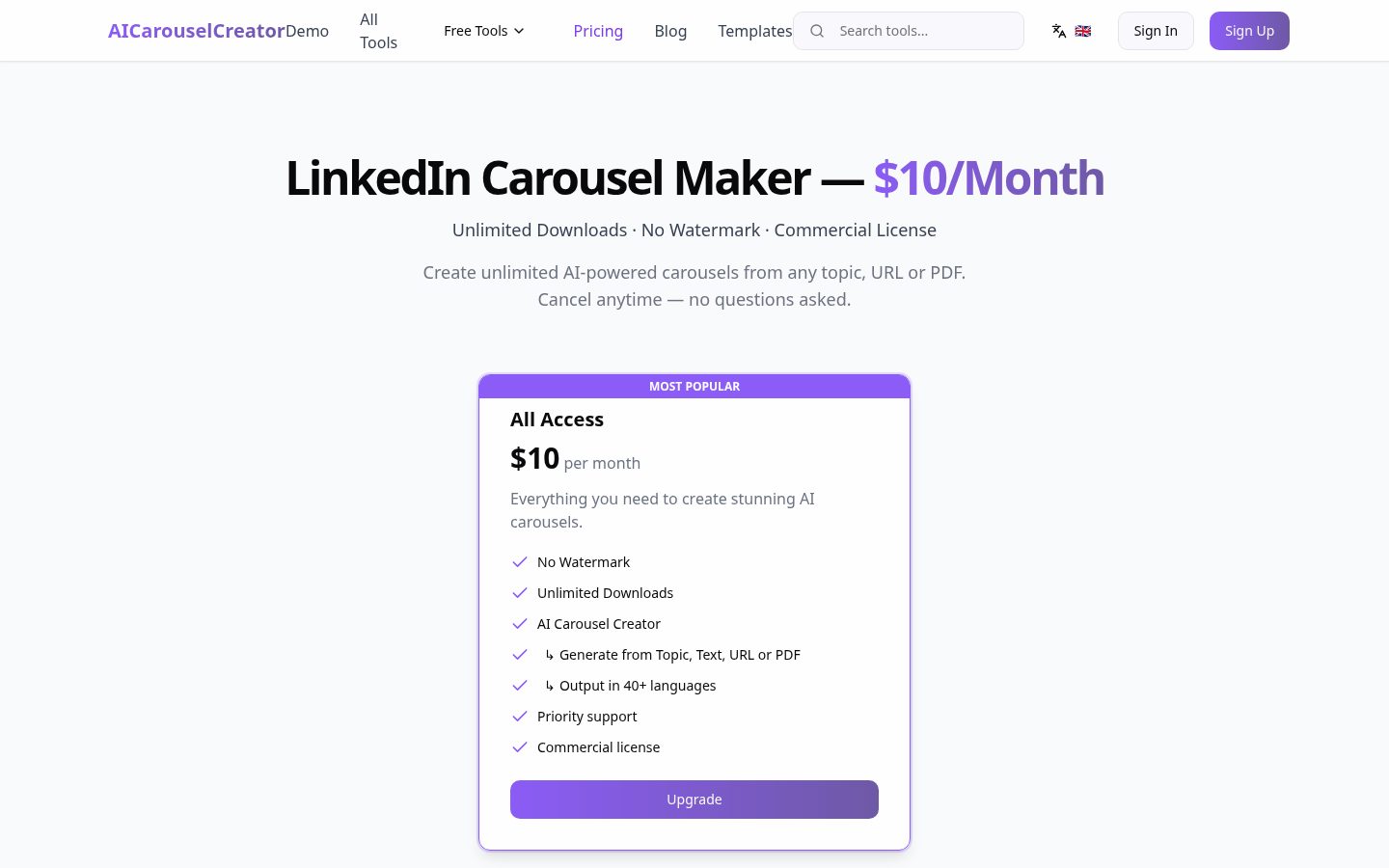 AI Carousel Creator Pricing