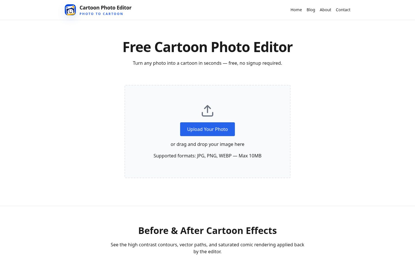 AI Cartoon Photo Editor Homepage