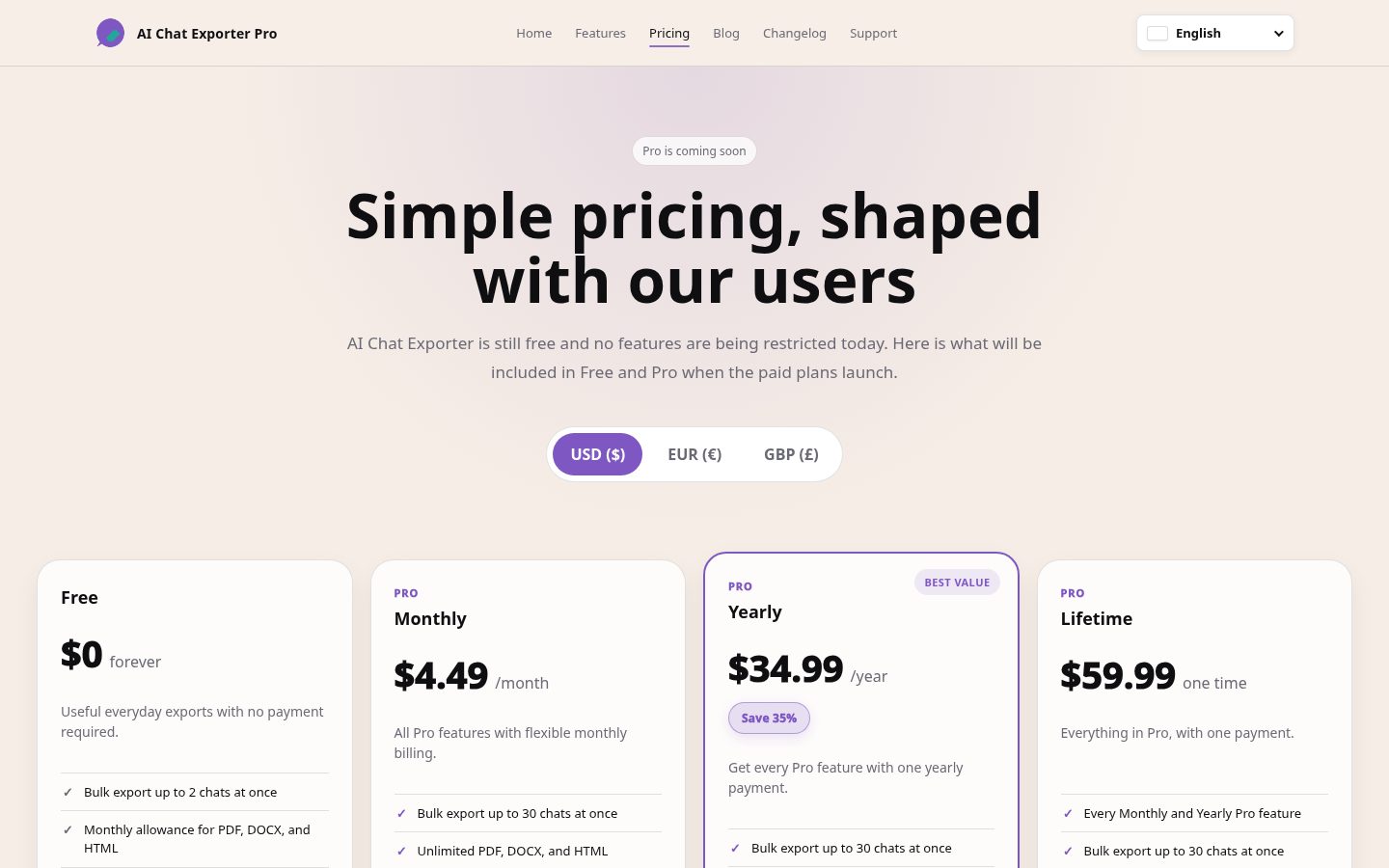 AI Chat Exporter Pro Pricing