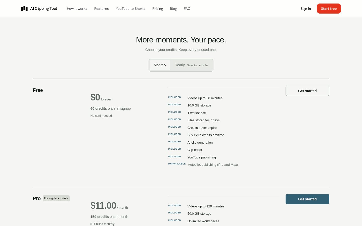AI Clipping Tool Pricing