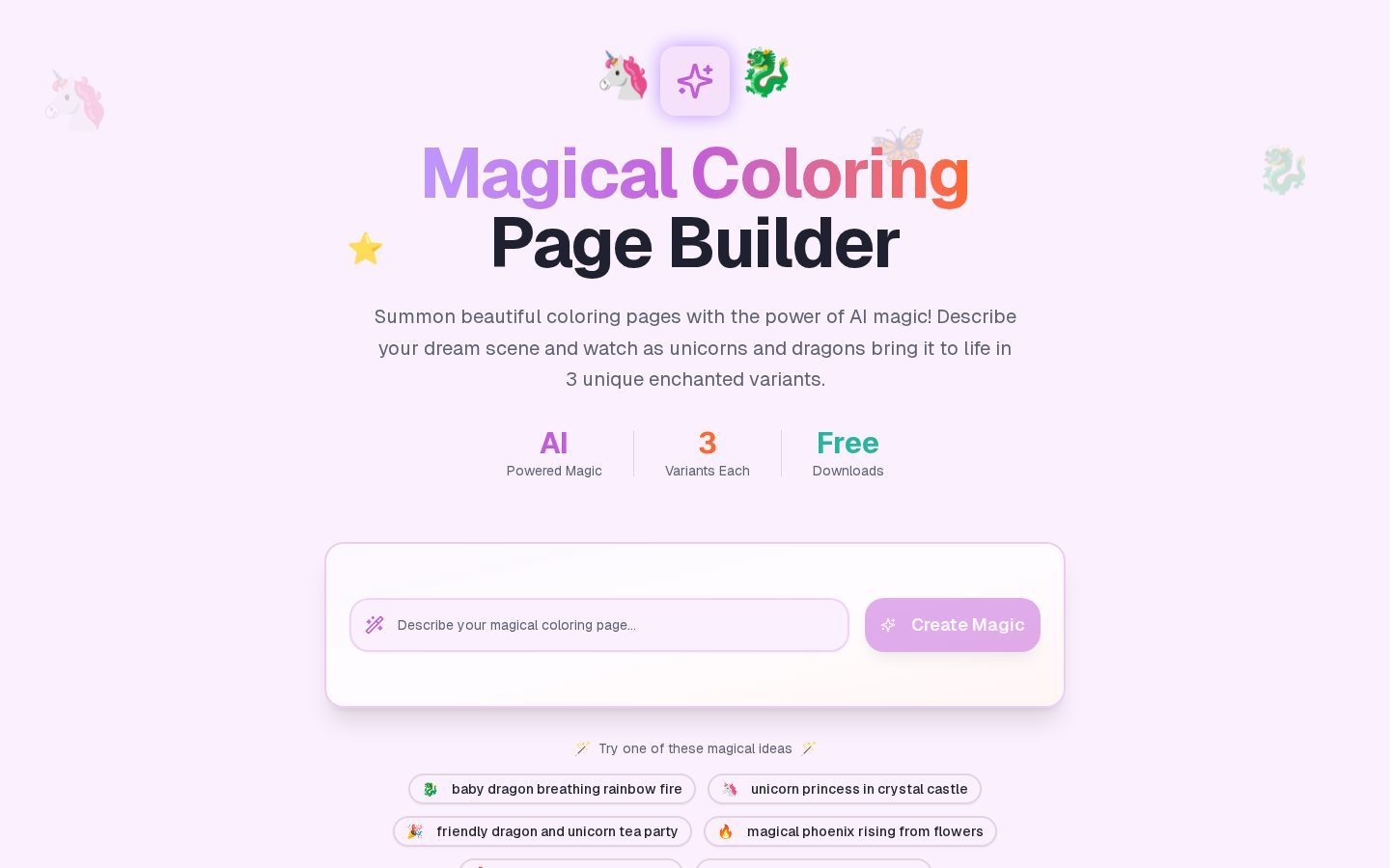 AI Coloring Pages Generator Homepage