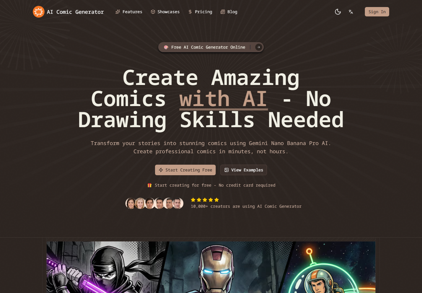 AI Comic Generator homepage