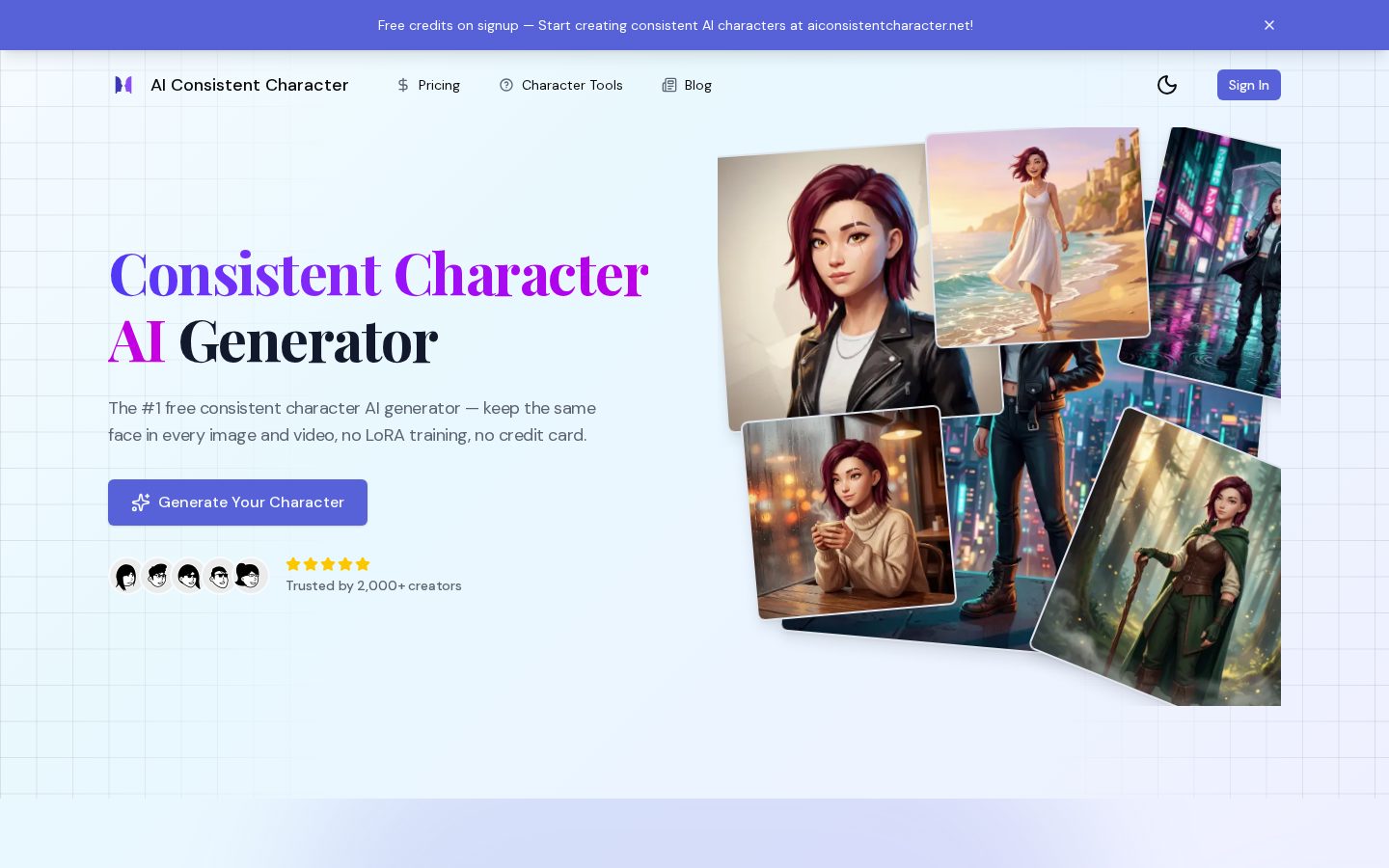 AI Consistent Character Homepage