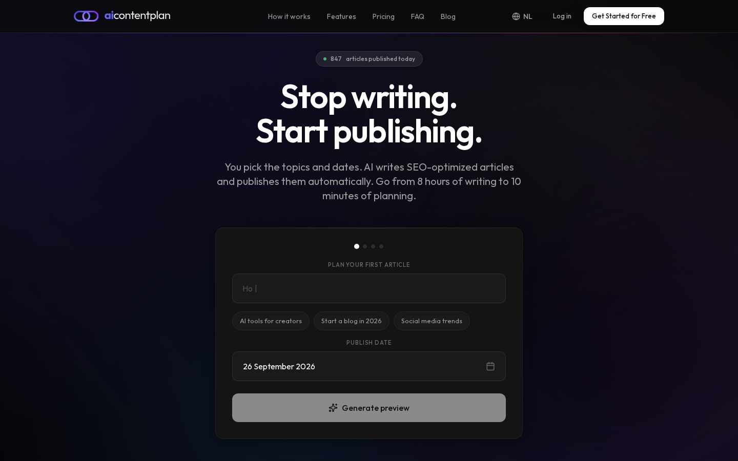 AI Content Plan Homepage