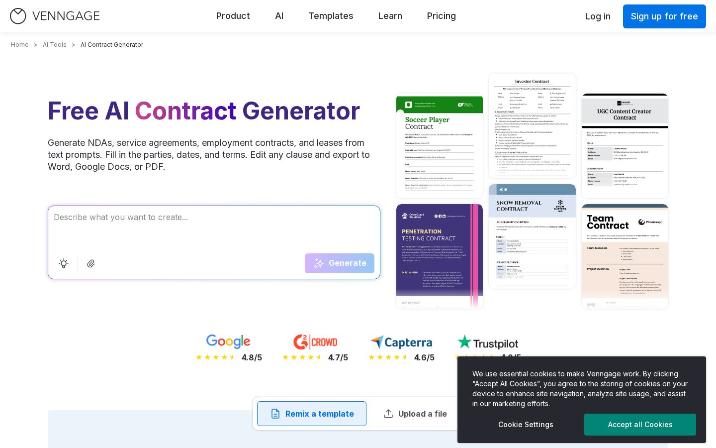 AI Contract Generator Homepage